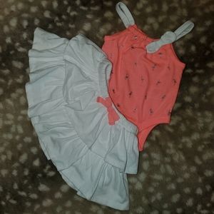 Cherokee Brand summer Outfit, Onesie and Skirt, Tank, ruffles, flamingo, NewBorn
